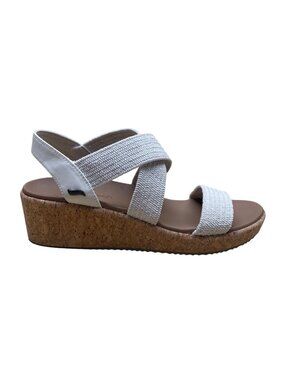 Skechers Women’s White Arch Fit Comfort Cork Sole Slip-On Wedge Sandals Size 9US